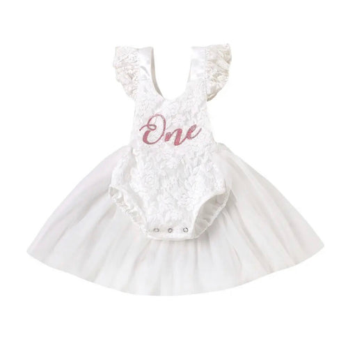 Birthday One Tulle Romper White