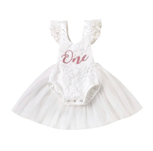 Birthday One Tulle Romper White