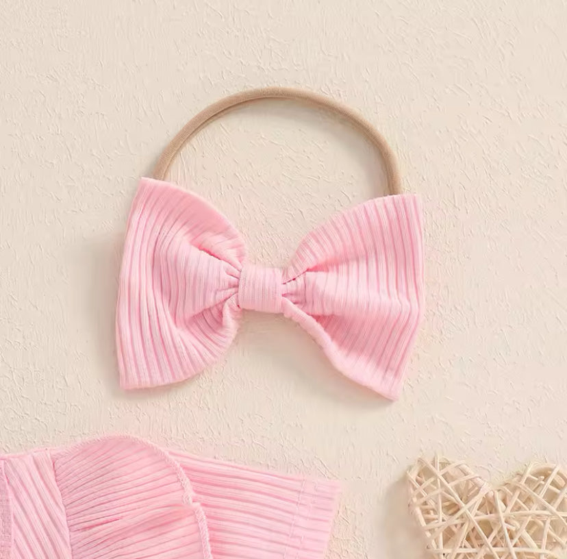 Ribbed Heart Romper Pink