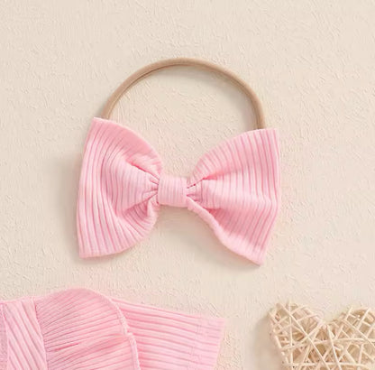 Ribbed Heart Romper Pink