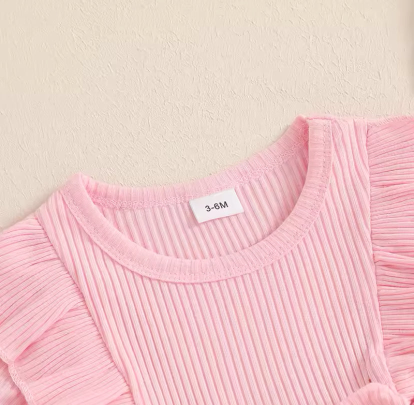 Ribbed Heart Romper Pink