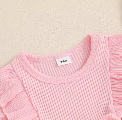 Ribbed Heart Romper Pink