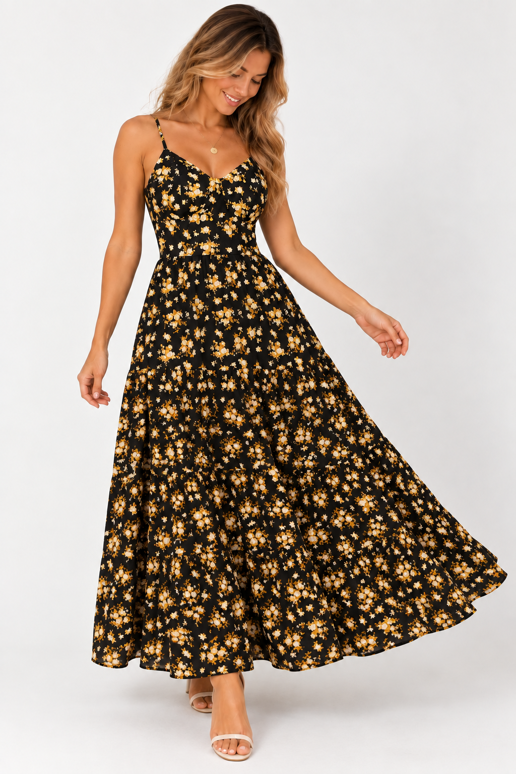 Posie Floral Backless Tie-Back Maxi Dress – Blue