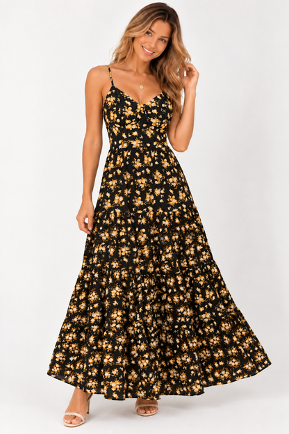 Posie Floral Backless Tie-Back Maxi Dress – Blue