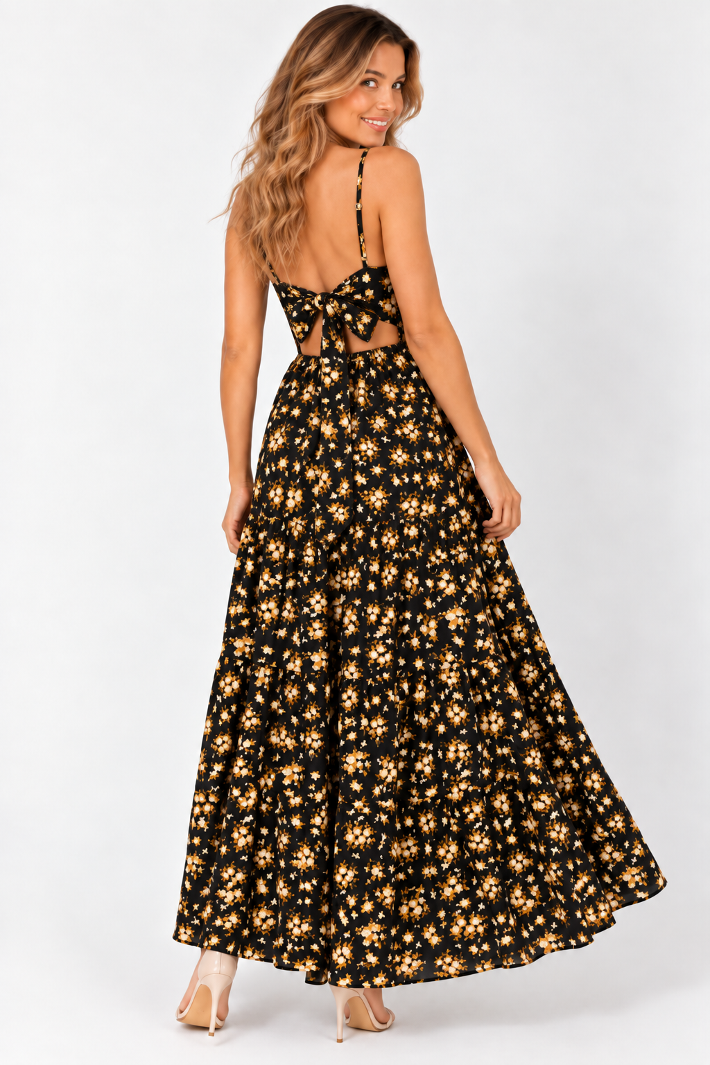 Posie Floral Backless Tie-Back Maxi Dress – Blue