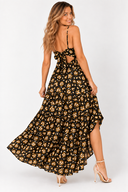 Posie Floral Backless Tie-Back Maxi Dress – Blue