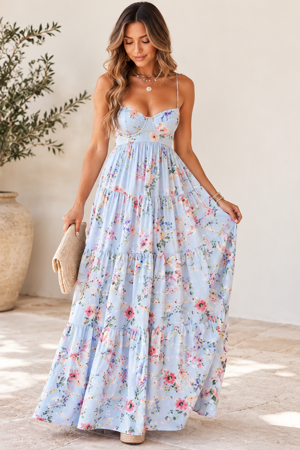 Rosalie Floral Cut-Out Back Maxi Dress – Blue