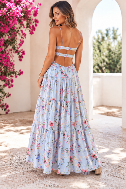 Rosalie Floral Cut-Out Back Maxi Dress – Blue