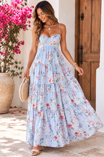 Rosalie Floral Cut-Out Back Maxi Dress – Blue