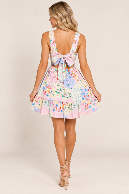 Isla Patchwork Bow-Back Mini Dress
