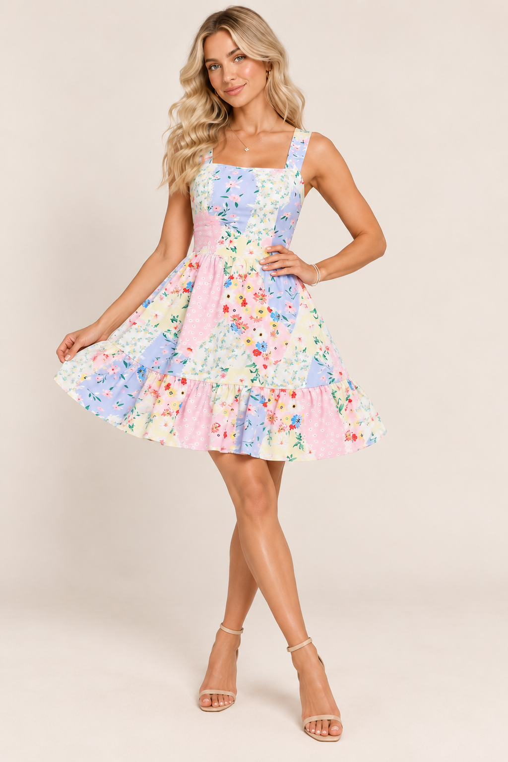 Isla Patchwork Bow-Back Mini Dress