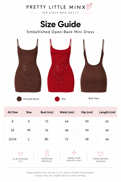 Aria Embellished Open-Back Mini Dress — Red