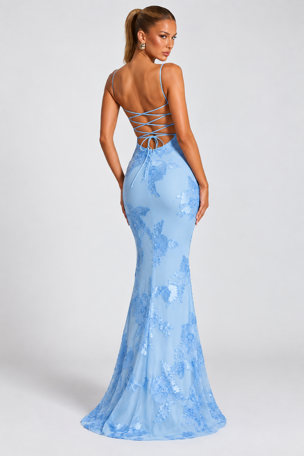 Celeste Floral Corset Maxi Dress — Blue