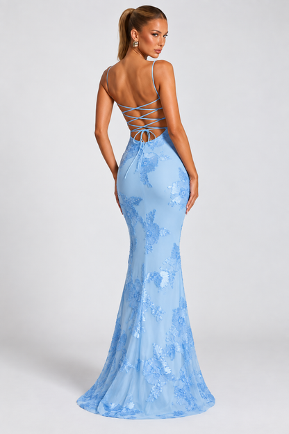 Celeste Floral Corset Maxi Dress — Blue