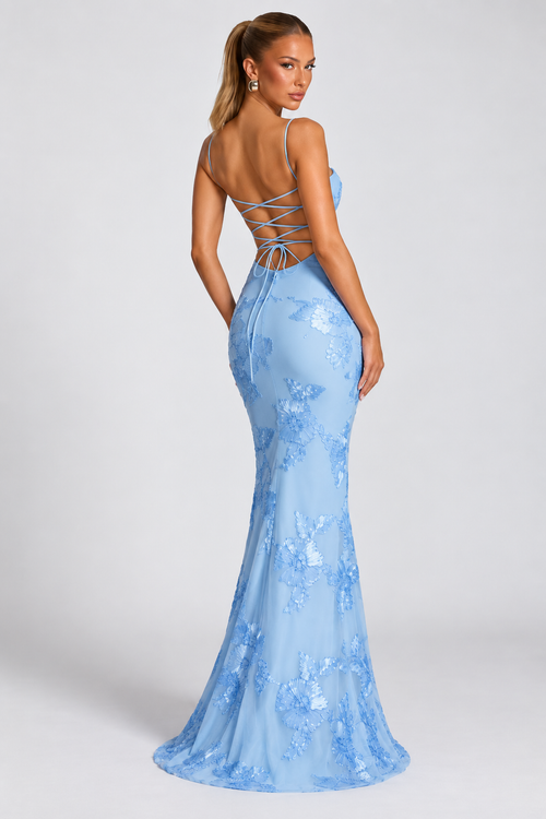 Celeste Floral Corset Maxi Dress — Blue