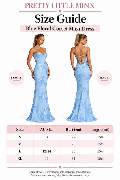 Celeste Floral Corset Maxi Dress — Blue