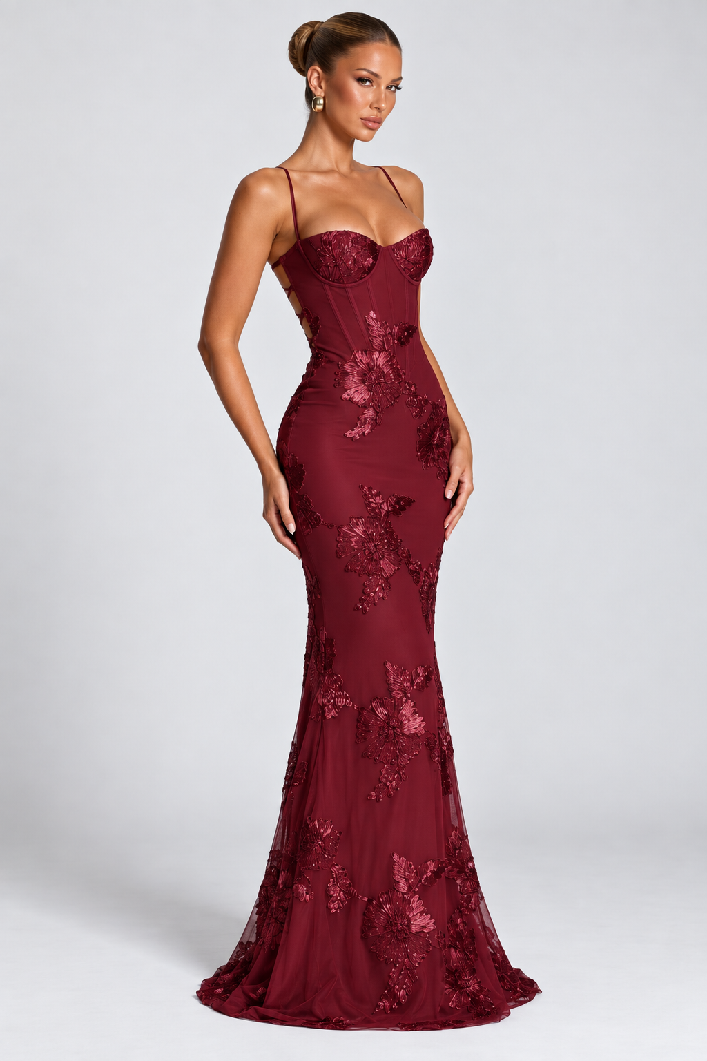 Celeste Floral Corset Maxi Dress — Blue