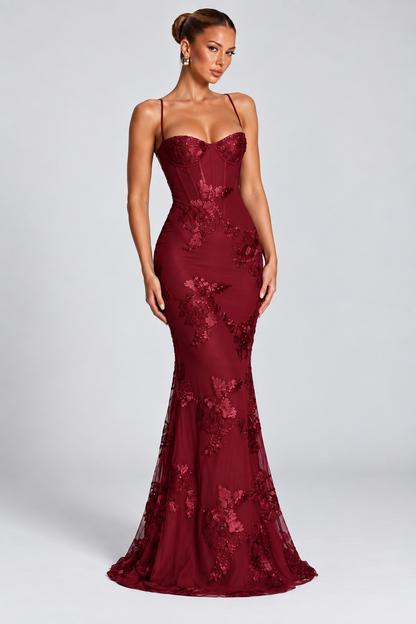 Celeste Floral Corset Maxi Dress — Blue