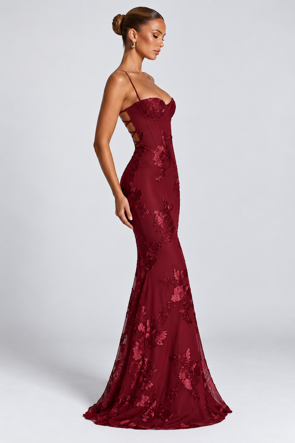 Celeste Floral Corset Maxi Dress — Blue
