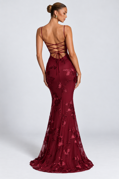 Celeste Floral Corset Maxi Dress — Blue