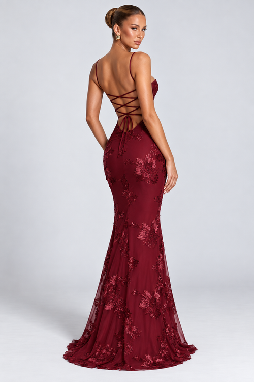 Celeste Floral Corset Maxi Dress Wine