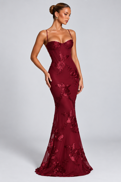 Celeste Floral Corset Maxi Dress — Blue