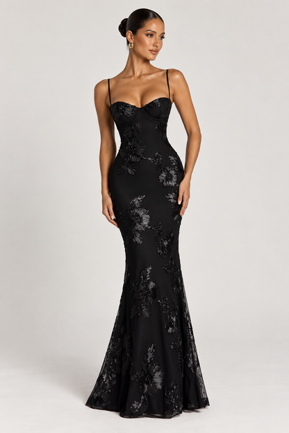 Celeste Floral Corset Maxi Dress — Blue
