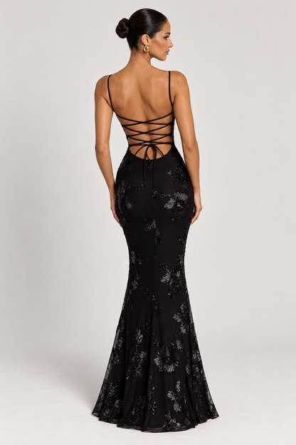 Celeste Floral Corset Maxi Dress — Blue