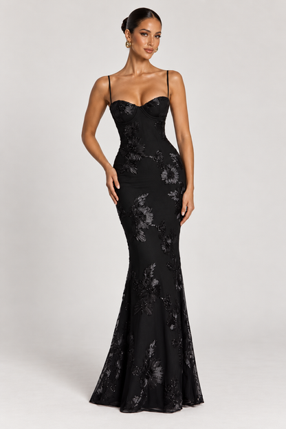 Celeste Floral Corset Maxi Dress — Blue