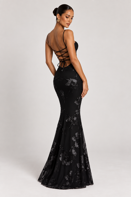 Celeste Floral Corset Maxi Dress Black