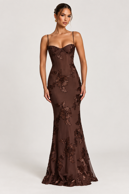 Celeste Floral Corset Maxi Dress — Blue