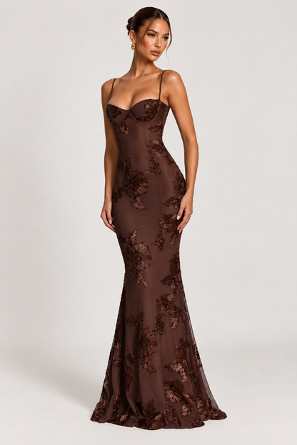 Celeste Floral Corset Maxi Dress — Blue