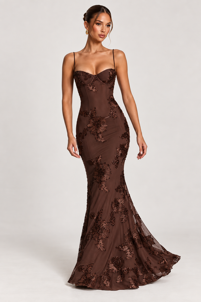 Celeste Floral Corset Maxi Dress — Blue