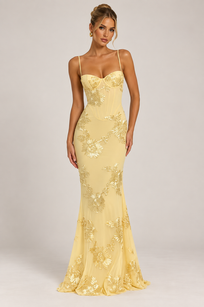 Celeste Floral Corset Maxi Dress — Blue