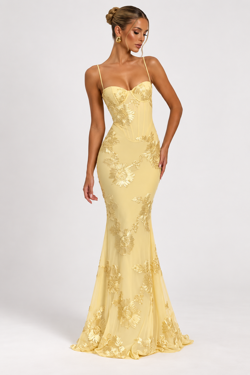 Celeste Floral Corset Maxi Dress — Blue