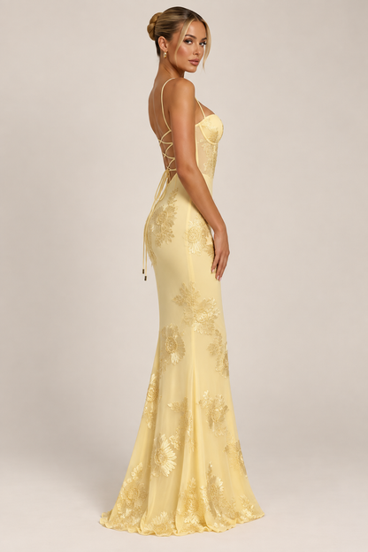 Celeste Floral Corset Maxi Dress — Blue