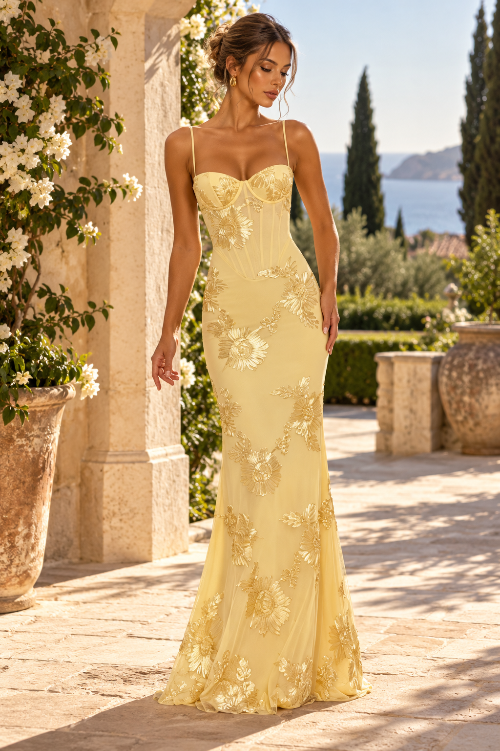 Celeste Floral Corset Maxi Dress — Blue