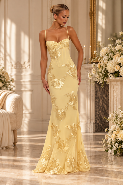 Celeste Floral Corset Maxi Dress — Blue