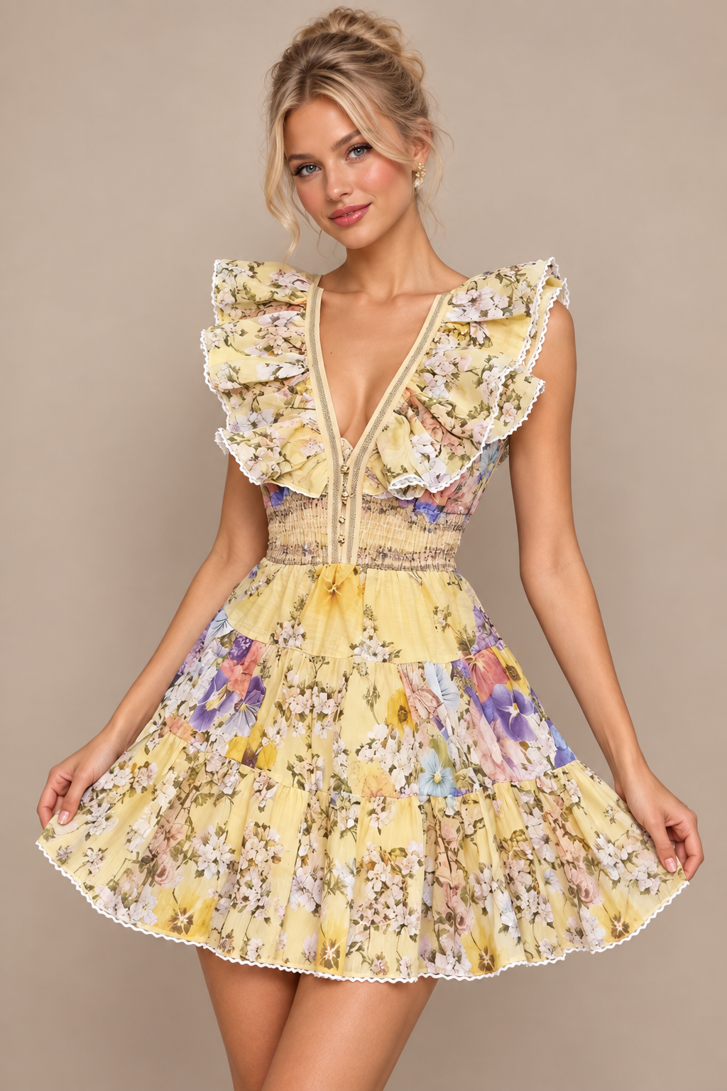 Rosalie Ruffle Mini Dress Yellow
