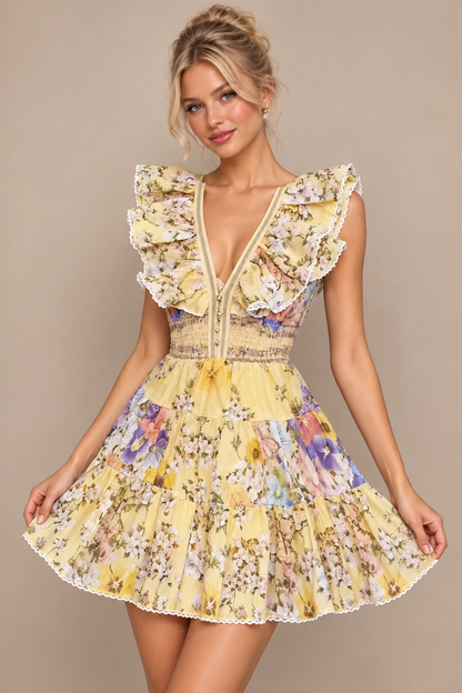 Rosalie Ruffle Mini Dress Yellow