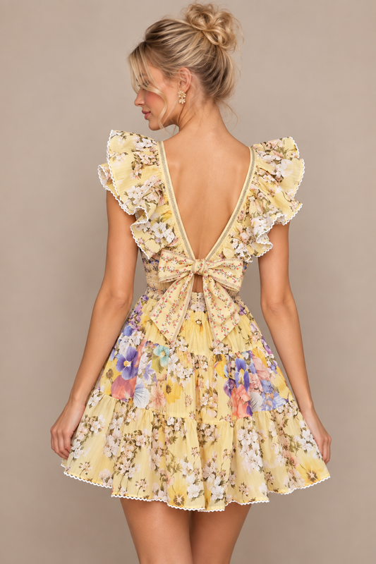 Rosalie Ruffle Mini Dress Yellow