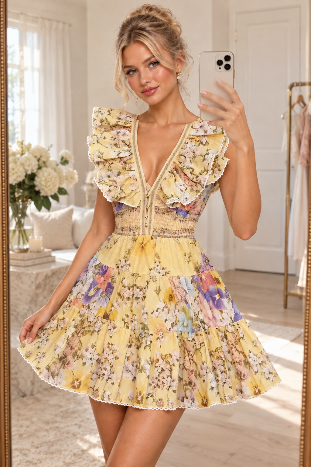 Rosalie Ruffle Mini Dress Yellow