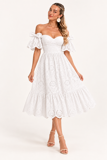 Florence Broderie Tie-Sleeve Midi Dress – Blush Pink