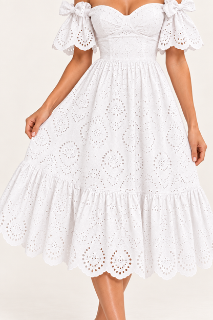 Florence Broderie Tie-Sleeve Midi Dress – Blush Pink