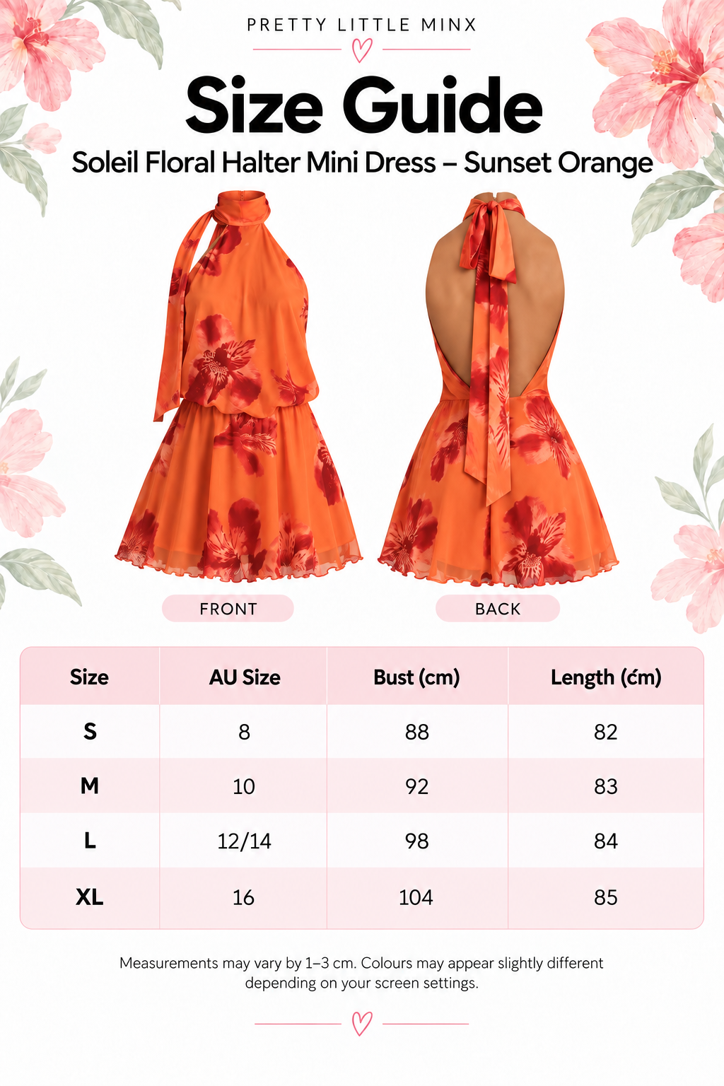 Elara Floral Halter Mini Dress – Sunset Orange