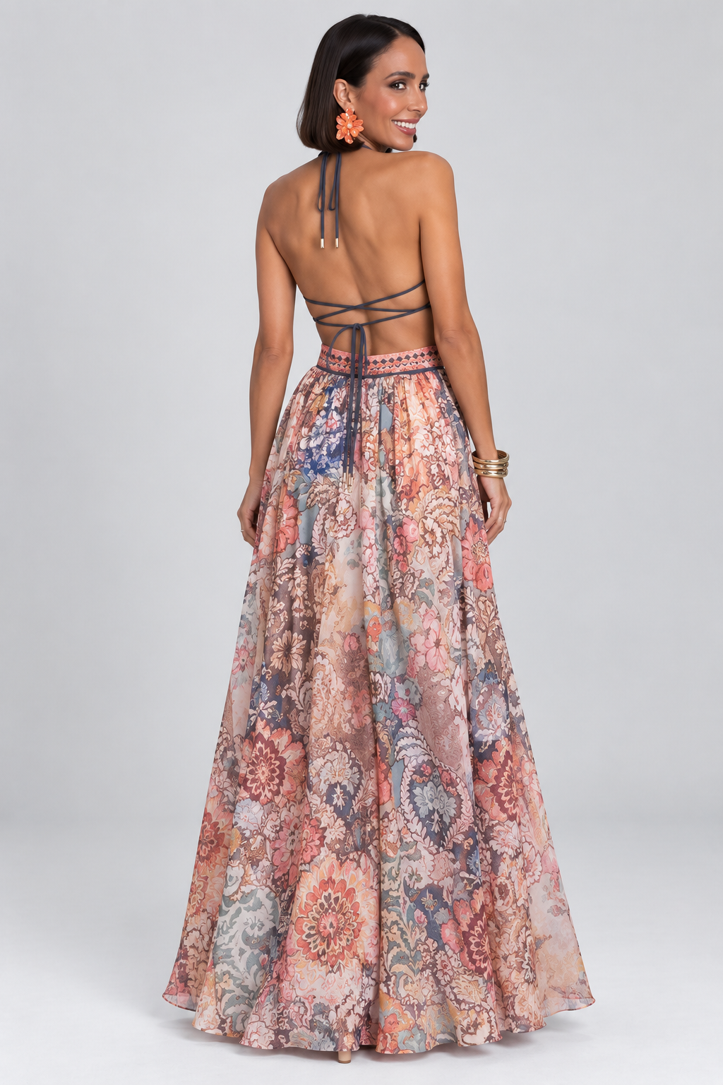 Zahara Mosaic Cut-Out Halter Maxi Dress
