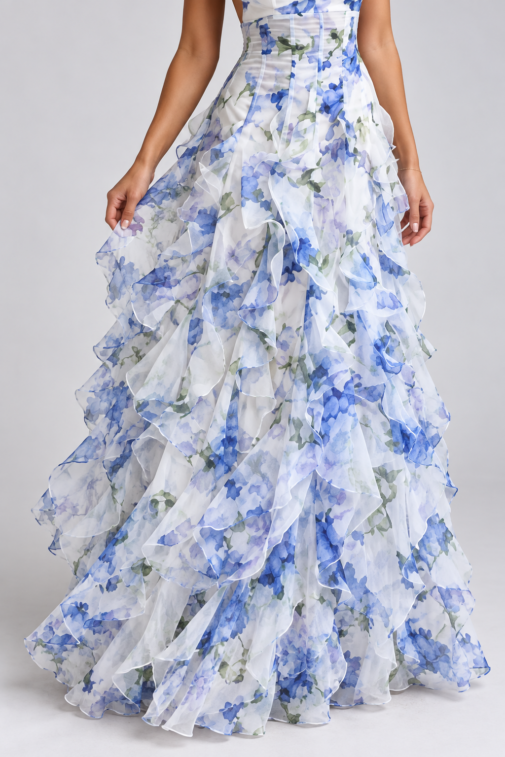 Saskia Floral Ruffle Maxi Dress Blue