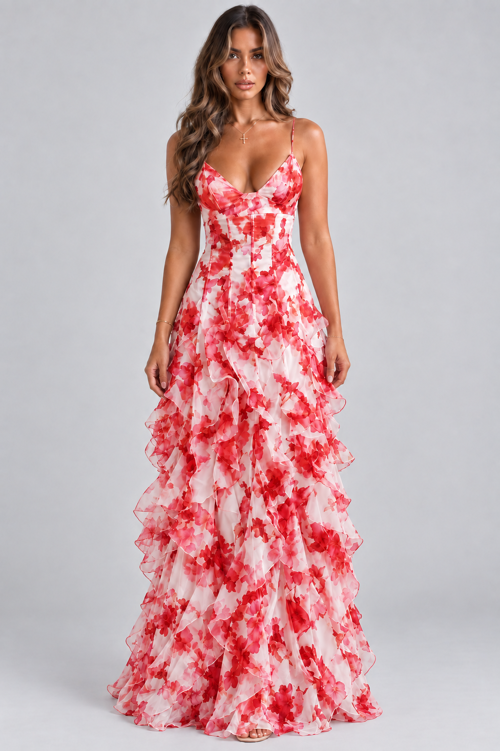 Saskia Floral Ruffle Maxi Dress Blue