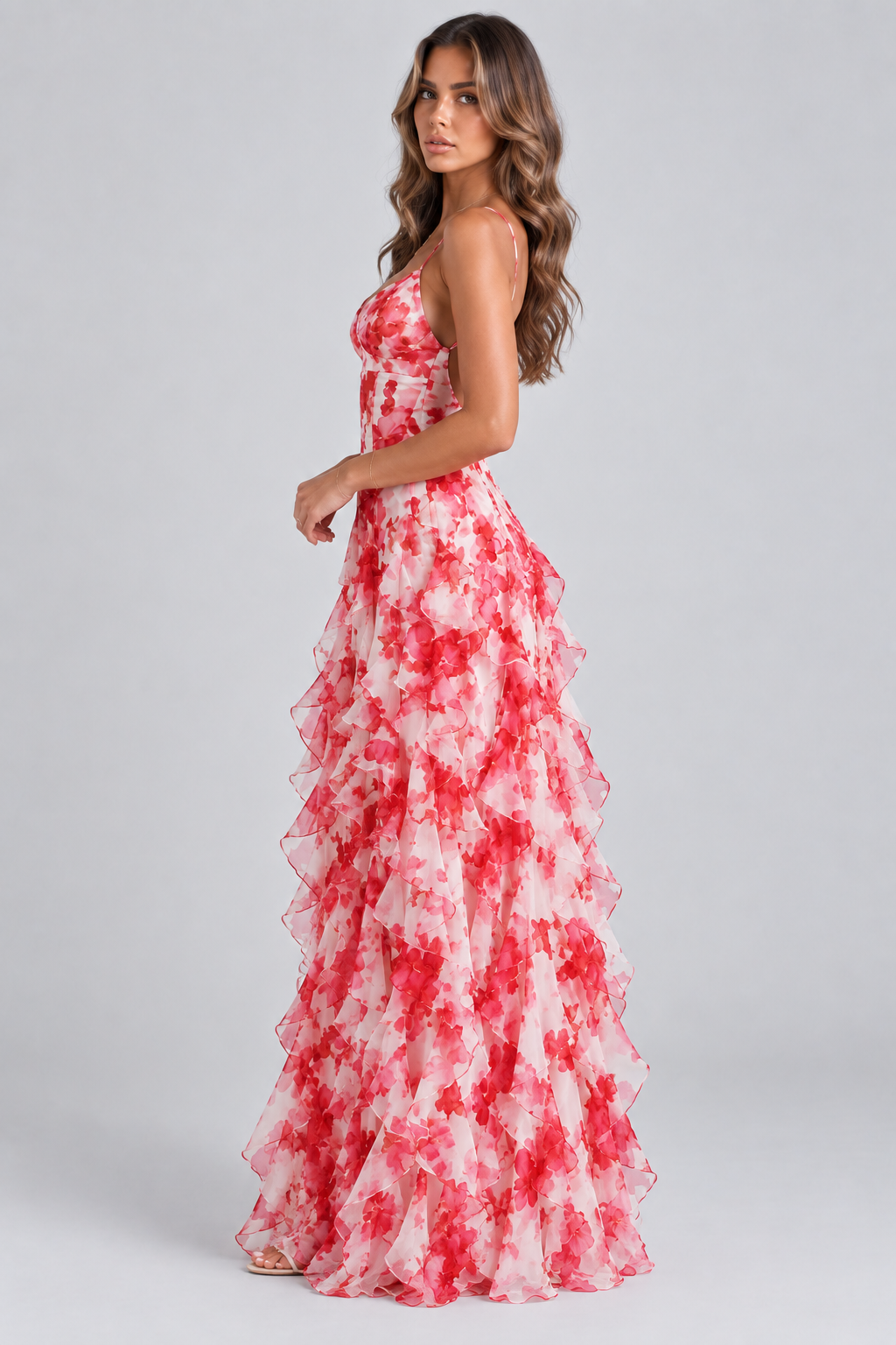 Saskia Floral Ruffle Maxi Dress Blue