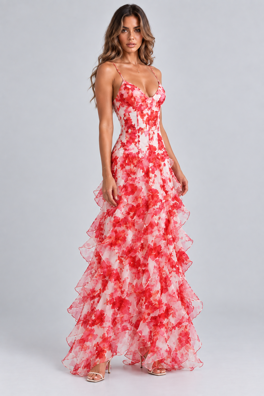 Saskia Floral Ruffle Maxi Dress Blue